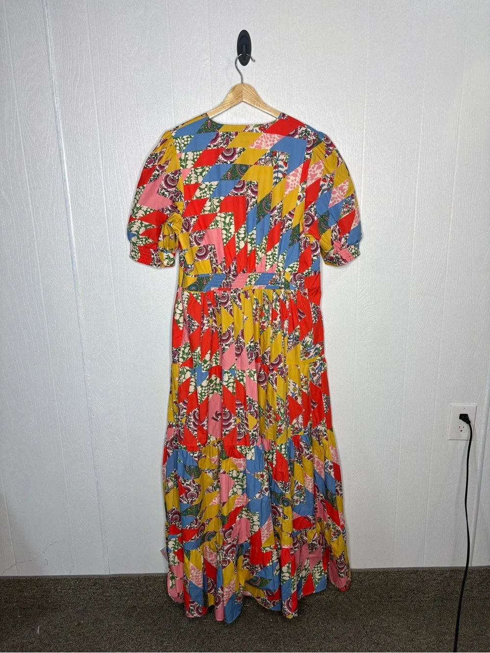 Boden Bella Puff Sleeve Geometric V Neck MIDI Dress Size US 14R - Picture 14 of 14